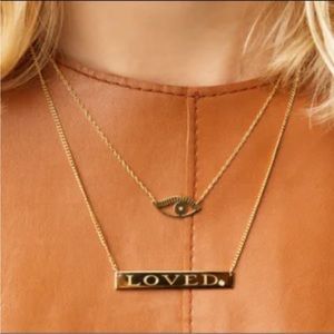 Anthropologie JENNIFER ZEUNER Nameplate LOVE Necklace 18k gold plated & Diamond